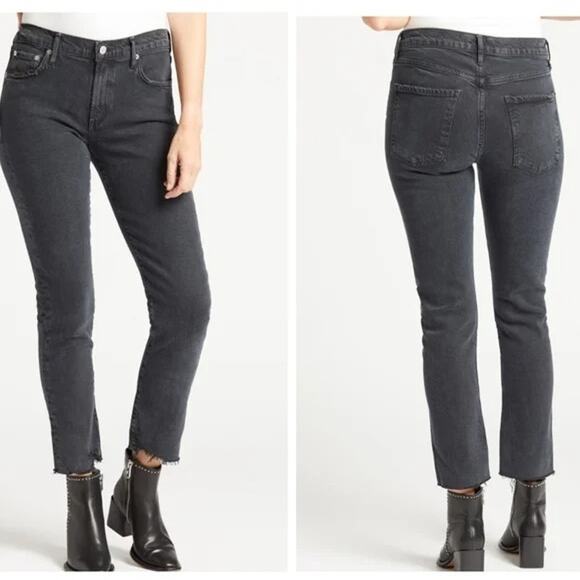 AGOLDE Womens Jeans 27 Organic Cotton Washed Black Fray Ankle Toni High Rise - Picture 2 of 9